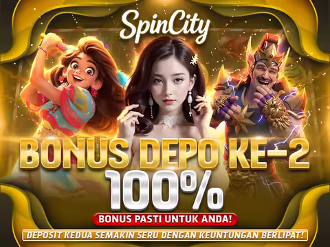 Ilustrasi promo reload bonus deposit kedua SpinCity seratus persen.
